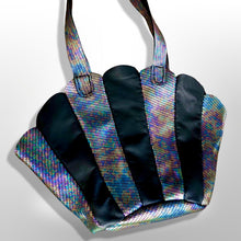 Load image into Gallery viewer, The Mermaid Shell Bag; New Leather Iridesdent Cowhide Leather and Lambskin Black Handmade by Me