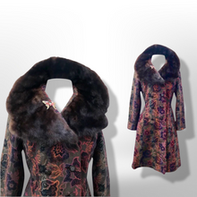 Load image into Gallery viewer, 60’s Vintage Coat Floral Tapestry Carpet Mink Collar Colorful