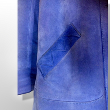 Load image into Gallery viewer, Blue Suede Shearling Coat Birger Christensen Made in Copenhagen Vtg 70s 80s Swing Coat A-Line Penny Lane Hippy