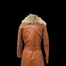 Load image into Gallery viewer, 70’s Vintage Leather Caramel Coat with Fur Collar and Belt