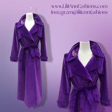 Load image into Gallery viewer, Vintage 70’s Calvin Klein Violet Royal Purple Velvet Full Length Coat Trench Coat Spy Coat