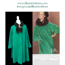 Load image into Gallery viewer, Vintage Women&#39;s Coat- 60s Lilli Ann Emerald Green Mink Wool Swing Coat One Size Fits All Mad Men