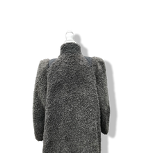 Load image into Gallery viewer, 90’s does 40’s Lamb Curly Gray Coat Puff Sleeve with Suede Inserts Minimal Stealth Made in Sweden “Viking Lamb”