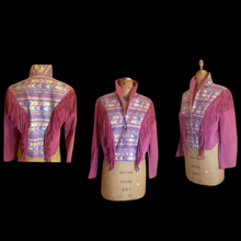 Load image into Gallery viewer, Pink Suede Fringe Southwestern Blanket Cowgirl Native American Aztec Boho Hipster Short Coat Jacket