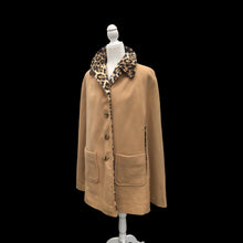 Load image into Gallery viewer, Vintage 60’s Cape Poncho Reversible Wool camel and Faux Leopard Jaguar Print Double Pocket and Buttons