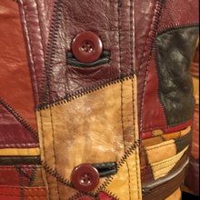 Load image into Gallery viewer, 70’s Vintage Patchwork Leather Jacket 42” Bust Boho Hippy Chic Short Leather Trench