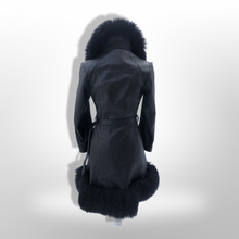 Load image into Gallery viewer, Vintage 60’s 70’s LIlli Ann Made in UK Black Leather Shearling Princess Boho Fit and Flare Coat Pinup