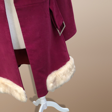 Load image into Gallery viewer, 60’s 70’s Velveteen Maroon Coat Vegan Faux Fur Belted