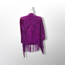 Load image into Gallery viewer, Authentic 70’s Magenta Purple Pink Suede Long Fringe Beaded Jacket Coat Boho Bohemian Hippy Chic