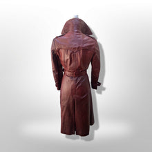Load image into Gallery viewer, Vintage 70’s Leather Coat Trench Spy in Bergundy Oxblood Highly Detailed