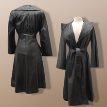 Load image into Gallery viewer, Vintage Brown Leather Trench Spy Coat Lord and Taylor Fit and Flare