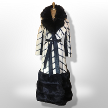 Load image into Gallery viewer, Women&#39;s Vintage Coat 60s Mink Fox Fur Mosaic Geometric Leather White Black Ultimate Luxury Three Tier Zip Off Coat Princess Mod S/M