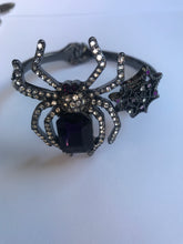 Load image into Gallery viewer, Purple Spider Necklace and Bracelet Set Rhinestone Glass Metal Betsey Johnson Halloween Insect Bug Love