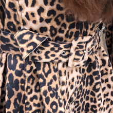 Load image into Gallery viewer, Leopard Print Leather and Fox Fur Trench Fit and Flare Coat
