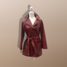 Load image into Gallery viewer, 70’s Vintage Bergundy Leather Jacket Trench Style