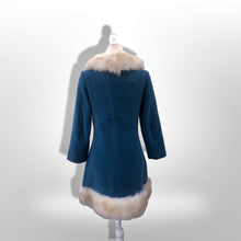 Load image into Gallery viewer, 60’s 70’s Velveteen Blue Coat Vegan Faux Fur Belted
