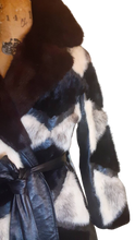 Load image into Gallery viewer, Vintage Women&#39;s Coat- Mod Dramatic 60s Cross Mink White Black Leather Mosaic Geometric Princess Jacket Coat