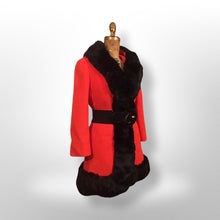 Load image into Gallery viewer, Vintage Lilli Ann Red Wool Mod 60s Fur Trimmed Coat Fur Trim Princess Fall Winter Holidays Christmas