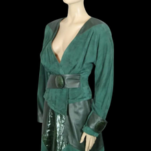 Load image into Gallery viewer, Vintage 80’s 90’s Italian Women’s Suit in Green Suede Lamb Leather Genuine Snakeskin Couture