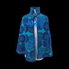 Load image into Gallery viewer, 60’s 70’s Tapestry Turquoise Blue Cape Poncho Bag Purse Set Carpet Needlepoint