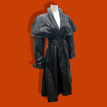 Load image into Gallery viewer, Vintage GLAM 80’s 90’s Rare Leather Long Cape Coat 38”Bust with Wide Belt Fitted and Flared Studio 54 Couture Super Model Runway The Matrix Goth SuperGlam