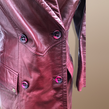 Load image into Gallery viewer, Vintage 70’s Leather Coat Trench Spy Collar Business Career Fitted Women’s Oxblood Maroon Bergundy