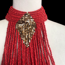 Load image into Gallery viewer, Beaded Bib Necklace in Salmon Orange/Pink Gold Color