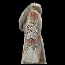 Load image into Gallery viewer, Embroidered Mocha Cream Colored Ombré Sheared Fur Beaver Princess Coat with Crystal Accents Full Skirt and Flared Bell Sleeves Wearable Work of Art One of A Kind