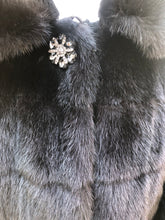 Load image into Gallery viewer, Jet Black Hooded Mink and Shearling Luxury Coat with Rhinestone Button