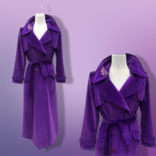 Load image into Gallery viewer, Vintage 70’s Calvin Klein Violet Royal Purple Velvet Full Length Coat Trench Coat Spy Coat