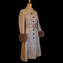 Load image into Gallery viewer, Vintage 60s 70s Women&#39;s Coat Mohair Wool Knitted Couture Made in Paris France Belt Fit Flare Princess Trim