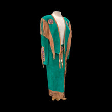 Load image into Gallery viewer, Women’s Western Turquoise Blue Suede Set Jacket and Skirt Genuine Suede and Hand Beaded SouthWestern Native Inspired Cowgirl