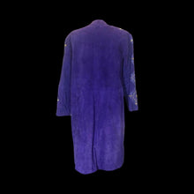 Load image into Gallery viewer, Suede Purple Studded Coat Purple Rain Prince Gold Metal Studded 80's Total Glam Long Throw Coat M/L/XL 1980s