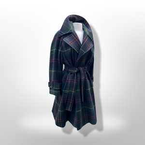 Green Tartan Wool Plaid Wrap Coat