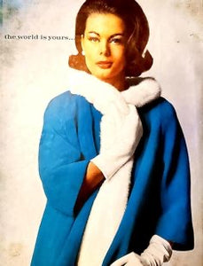 60’s LIlli Ann Coat Turquoise Blue with Ermine Mink Tuxedo Trim Collar “The World is Yours”