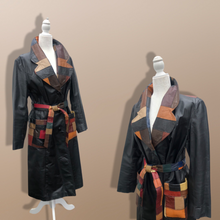 Load image into Gallery viewer, 70’s Black Patchwork Leather Trench Coat Spy