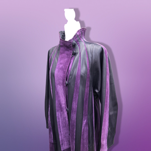 80’s 90’s Purple Lamb Suede and Leather Made In Italy Coat Striped A-Line Flexible Size Loose Fit