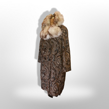 Load image into Gallery viewer, 60s Mod Tapestry Carpet Coat Swing Coat Double Breasted Large Norwegian Fox Fur M//L/XL