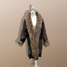 Load image into Gallery viewer, 80’s Does 20’s Cocoon Suede and Leather Gold Leaf Coat and Spotted Genuine Fur Serval Leopard Work of Art Coat