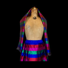 Load image into Gallery viewer, Rainbow Thai Silk Skirt Scarf Set Top Striped Pleats DEADSTOCK New Smithsonian Set Vibrant Colors-Magenta Royal Blue Red Green