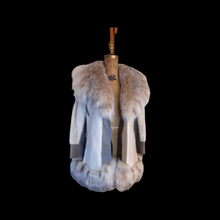 Load image into Gallery viewer, 60s Mod Cream Mink Lynx Massive Coyote Fox Fur Collar and Trim Leather- I magnin Fit Flare Princess Luxury 36&quot; Bust