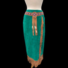 Load image into Gallery viewer, Women’s Western Turquoise Blue Suede Set Jacket and Skirt Genuine Suede and Hand Beaded SouthWestern Native Inspired Cowgirl