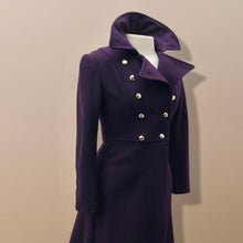 Load image into Gallery viewer, Vintage Deep Purple Military Style Wool Coat Fitted and Tailored