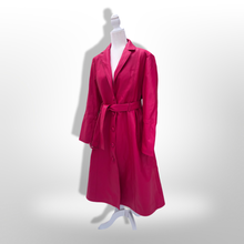 Load image into Gallery viewer, Vibrant Pink Leather and Fox Fur Trench Fit and Flare Pinup Coat