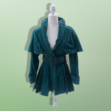 Load image into Gallery viewer, 80’s 90’s Green Suede Cape Coat Jacket Belted and Skirted