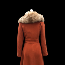 Load image into Gallery viewer, 70’s Vintage Wrap Coat in Fall Autumnal Orange Fit and Flare Princess Wool and Shearling