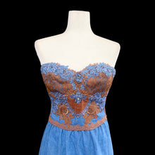 Load image into Gallery viewer, 80’s Vintage Three Piece Jean and Lace Skirt Bustier and Jacket Beaded and Embroidered Cowgirl Cowboy Beyoncé Style