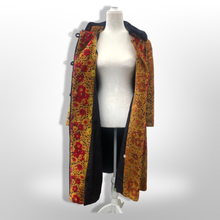 Load image into Gallery viewer, 60s 70s Vintage Gold And Red Floral Carpet Tapestry Coat Velvet Sherpa Boho Chic Burning Man Woodstock Russian Princess Sergeant Pepper's