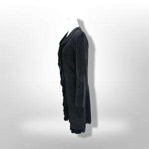 Black Suede Duster with Ruffle Tuxedo Collar Boho