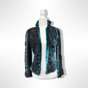 Beaded Teal Blue Vintage Velvet Jacket Blazer